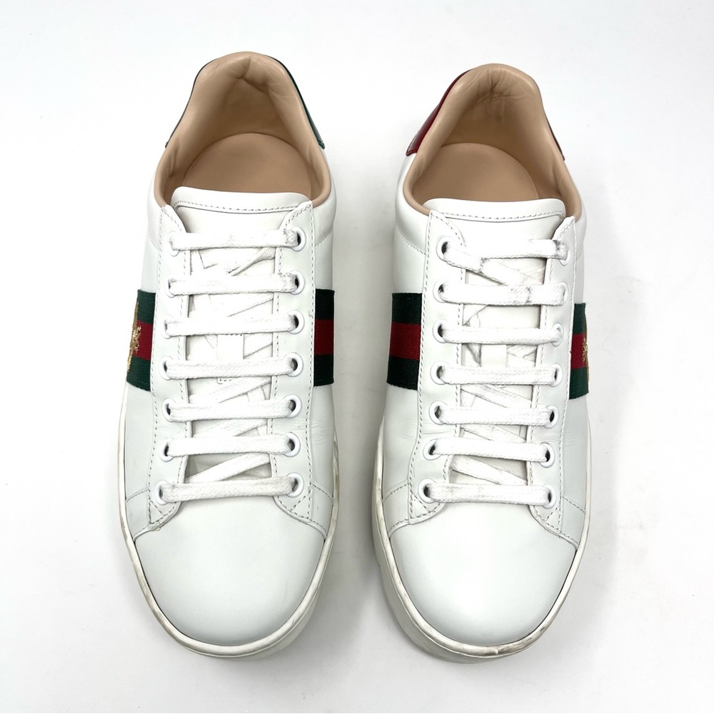 Gucci Ace Bee Platform White Leather Sneakers Shoes Logo Low Top Chunky 36.5 6.5 - Picture 2 of 12